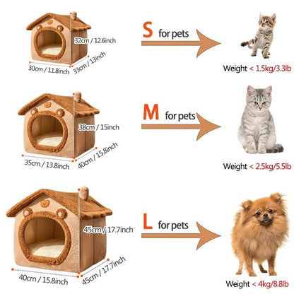 Foldable Pet House Removable Washable Cat House Puppy Cave Sofa Pet Bed House Fo