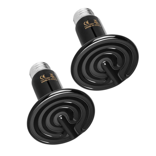 Simple Deluxe 75W Ceramic Heat Emitter 2-Pack, Reptile Heat Lamp No Light Emitting Heat Bulbs for Amphibian Terrarium, Bearded Dragon Lizard Snake Turtle, Brooder Coop Incubating Chicken