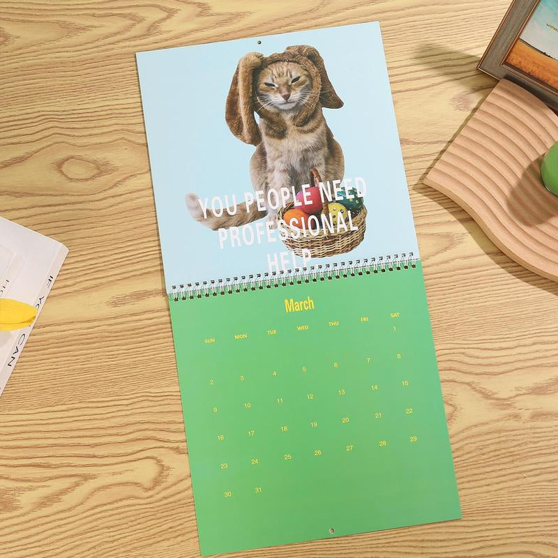 2025 Creative Cats Calendar with Angry Cat Pattern - Humorous Decor for Home, Office, Dormitory, and School