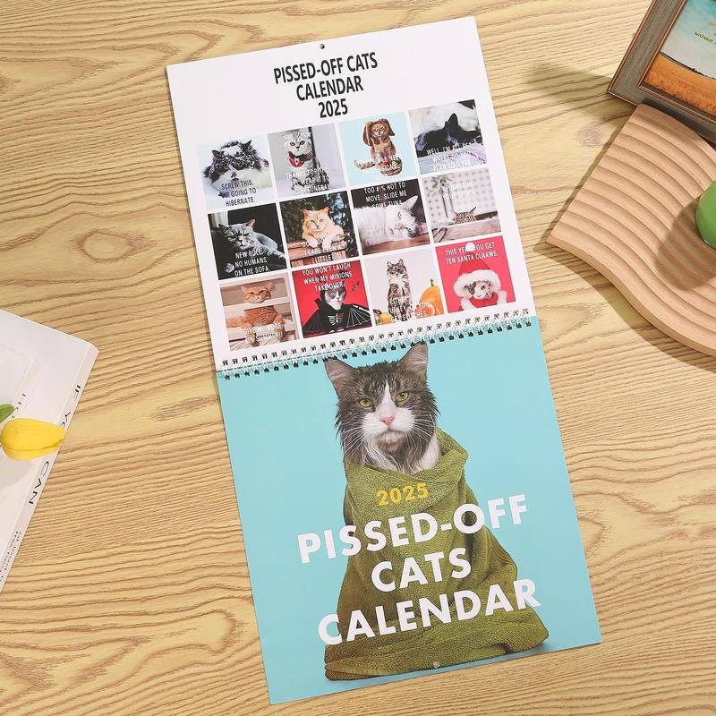 2025 Creative Cats Calendar with Angry Cat Pattern - Humorous Decor for Home, Office, Dormitory, and School