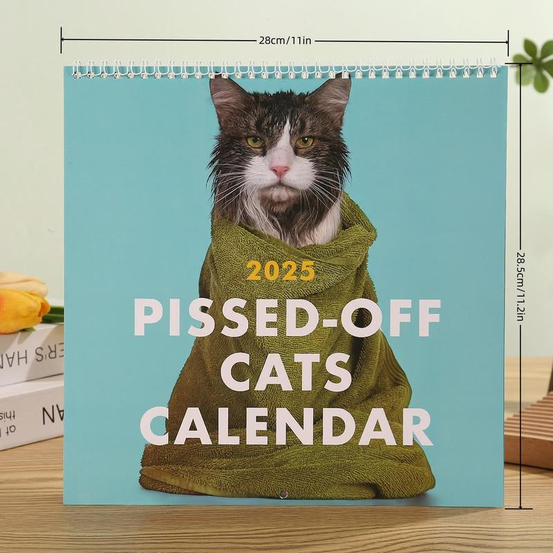 2025 Creative Cats Calendar with Angry Cat Pattern - Humorous Decor for Home, Office, Dormitory, and School